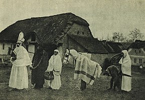 Процесія Св. Миколая із Крампусом і іншими дійовими персонажами, 1910