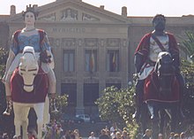 Giants Mata and Grifone, celebrated in the streets of Messina, Italy, the second week of August, according to a legend are founders of the Sicilian city. MataGrifone.jpg