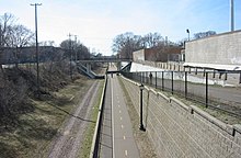 Midtown Greenway at Nicollet Avenue looking west MidtownGreenwayTrail6.jpg