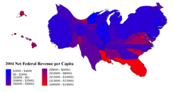 קרטוגרמה המציגה את ההכנסה נטו לנפש במדינות ארצות הברית בשנת 2004