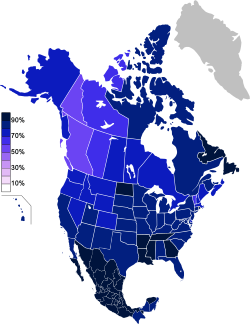 Religious Belief in North America, according to 2010-2012 data North America Religious Belief.svg