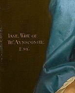 Inscription of a portrait of Aynscombe's wife, Jane