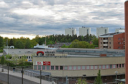 Vy över nordvästra Rågsved med sitt hästskoformade centrum