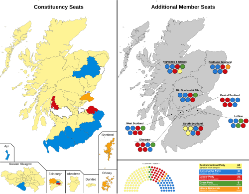 نقشه ای که حوزه انتخابیه را نشان می‌دهد برندگان انتخابات توسط رنگ حزب خود.
