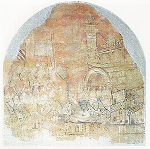 Фреска из Замка Кардона, изображающая осаду Жироны в 1285 году; сейчас представлена в Национальном музее искусства Каталонии