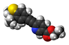 Space-filling model of the tazarotene molecule