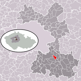 Poloha obce Tehovec v rámci okresu Praha-východ a správneho obvodu obce s rozšírenou pôsobnosťou Říčany.