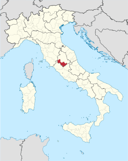 Map highlighting the location of the province of Terni in Italy