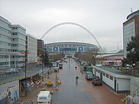 A view of the second Wembley Stadium, due to open in 2007, looking down Wembley Way. It is built on the site of the previous stadium, used from 1923 to 2000. The current stadium began being constructed in 2003.