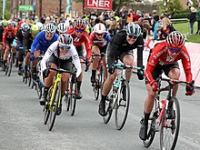 The sprint on the run up to the finish line at Bedale (Stage two)