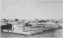 Cheyenne, Wyoming where the first territorial legislature met and voted to allow women to vote and hold office in December 1869. "Cheyenne, Wyo., 1876." General view of this town on the Oregon Trail - NARA - 531115.tif