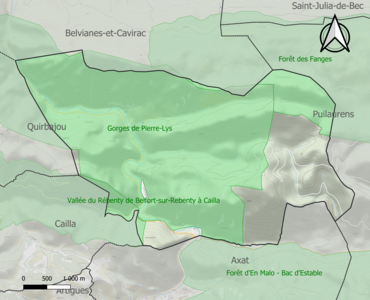 Carte des ZNIEFF de type 1 sur la commune.