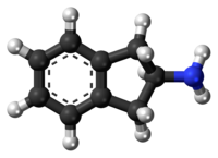 Ball-and-stick model of the 2-aminoindane molecule