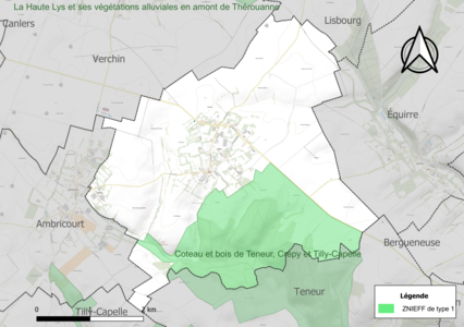 Carte de la ZNIEFF de type 1 sur la commune.