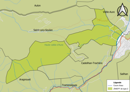 Carte de la ZNIEFF de type 2 sur la commune.