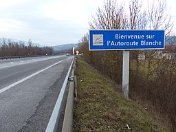 Panneau E38 en arrivant sur l'A40, concédée à ATMB.