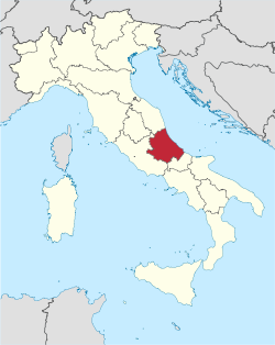 แผนที่ประเทศอิตาลีแสดงที่ตั้งของแคว้นอาบรุซโซ