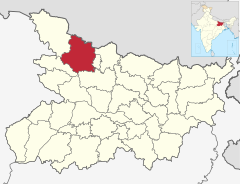 Localizacion del districte de Purbi Champaran en Bihar