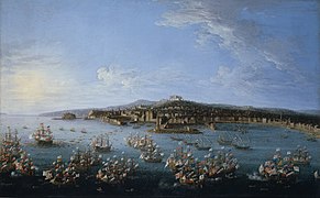 Antonio Joli, "Carlos III lahkumas Napoli sadamast, vaadatuna merelt" (1759)