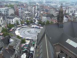 View of the square from the belfry on market day.