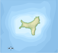 Mapa konturowa Wyspy Bożego Narodzenia, w centrum znajduje się czarny trójkącik z opisem „Murray Hill”