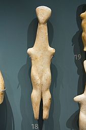 Female marble figurine from Naxos, Louros type (EC I-II, 2800-2700 BCE; Ashmolean Museum, Oxford) Cycladic figurine female, 2800-2700 BC, AshmoleanM, AN 1946.117, 142416.jpg