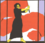 Graphik von historischem Plakat von 2014 von Karl Maria Stadler: Eine Frau mit schwarzem Haar und knöchellangem schwarzem Kleid, barfuß, schwingt eine viele Meter lange leuchtendrote Fahne, rechts und links wird das Bild durch zwei lavendelfarbige Säulen begrenzt