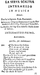 Johann Adolph Hasse – La serva scaltra – Titelseite des Librettos – Venedig 1732