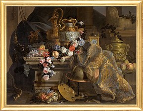 Prunkstillleben mit Blumen, Früchten, einer Uhr und und einem Globus, 1665, Öl auf Leinwand, 142 x 184,5 cm, Musée Fabre, Montpellier