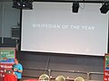 Jimmy Wales announcing Wikimedian of the year in Wikimania 2016