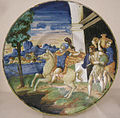 Majolika z Urbino Marek Kurcjusz rzuca się w otchłań (1544)