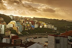 Town view and Praia de Area Maior, Malpica.