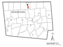 Map of Bradford County with Athens highlighted