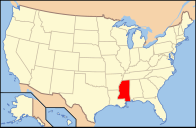 A map showing the location of Mississippi