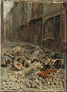 Tableau de Messonnier : La Barricade, rue de la Mortellerie, juin 1848, dit aussi Souvenir de guerre civile.