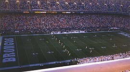 1996 AFC West champion Denver hosts Tampa Bay at Mile High Stadium, September 15, 1996 Mile High Stadium during a Broncos game on September 15, 1996.jpg