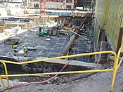 Construction of the Millennium Tower in late May 2014, almost at street level