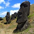 Moai from Easter Island, where the concentration of resources on large sculpture may have had serious political effects.