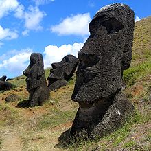 Moai from Easter Island, where the concentration of resources on large sculpture may have had serious political effects Moais.jpg