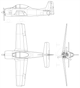 North American T-28B Trojan 3-view drawing