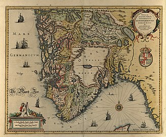 A 1636 map of southern Norway shows (Upper) Telemark as a mostly white field