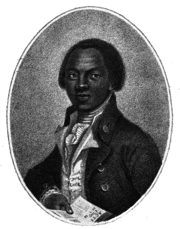 Olaudah Equiano was a member of an abolitionist group of prominent free Africans living in Britain, and he was active among leaders of the anti-slave trade movement in the 1780s. Olaudah Equiano, frontpiece from The Interesting Narrative of the Life of Olaudah Equiano.png