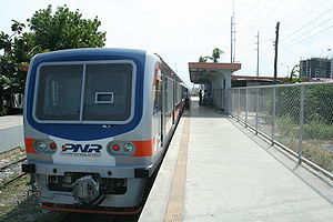 Northbound platform of Sucat railway station w...