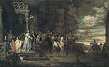 Het afscheid van ritmeester Hendrik de Sandra (1619-1707), uitgeleide gedaan door zijn vrouw en kinderen. (1661)