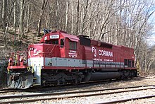 An R.J. Corman EMD SD40T-2 locomotive in West Virginia. RJCorman-No-8569.jpg
