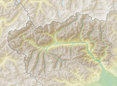 Mapa konturowa Doliny Aosty, w centrum znajduje się punkt z opisem „Aosta”