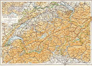 1913 джылгъы Baedeker джол тюзетиучюде Швейцарияны картасы