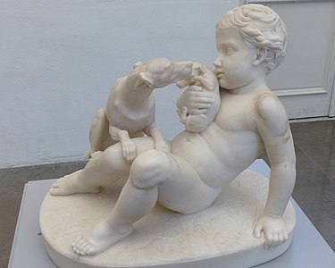 Enfant jouant avec une levrette, marbre, Montpellier musée Fabre.