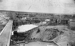 Old photo of the Spokane Falls in Spokane.