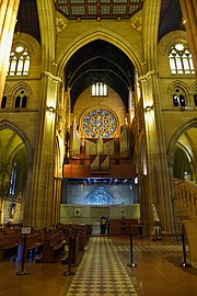 The pipe organ and rose window in the western transept St Mary's Cathedral Pipe organs 2017.jpg